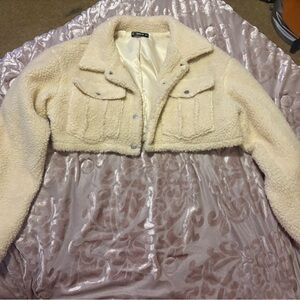 SHEIN Cream Teddy Cropped Jacket